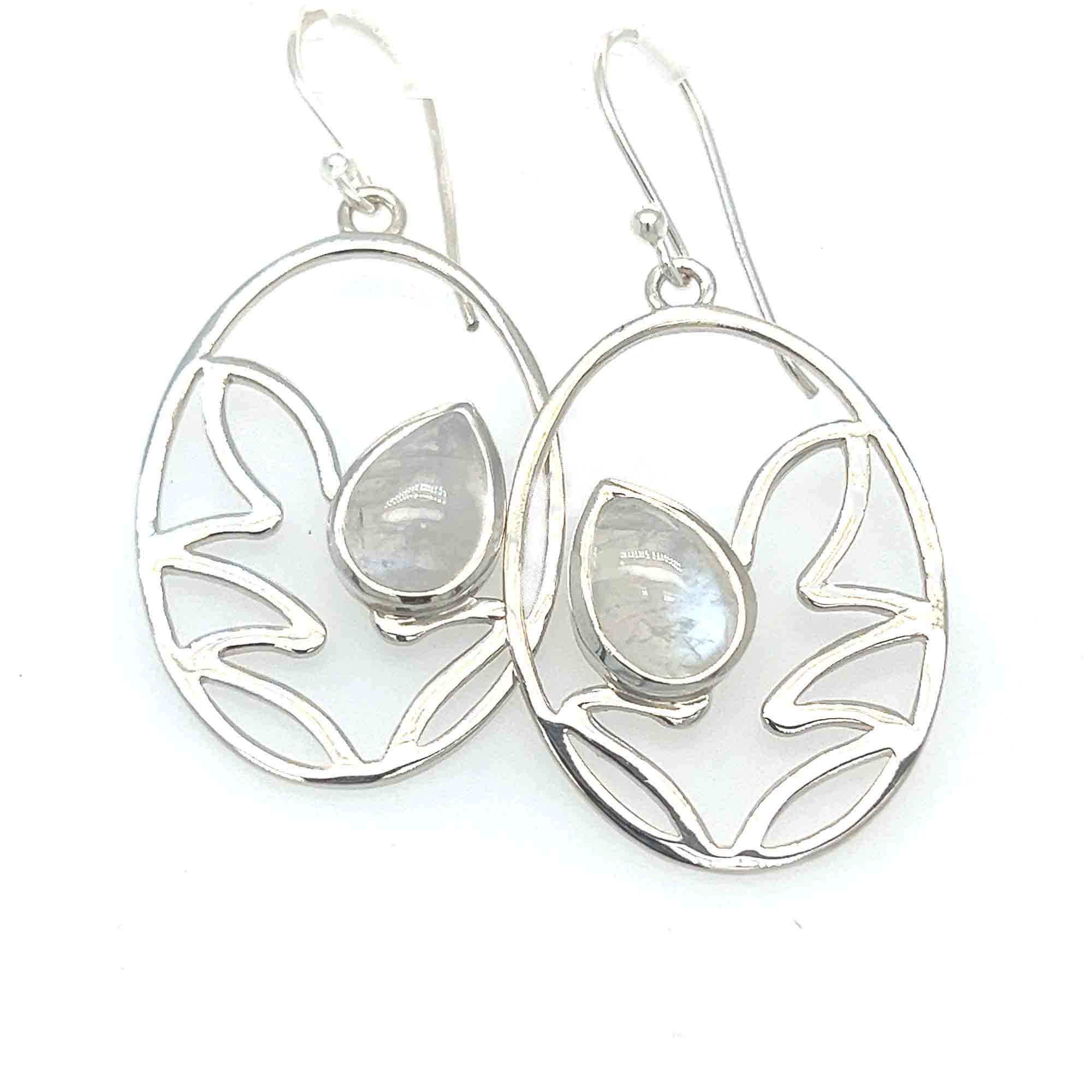 Rainbow Moonstone Silver Earrings