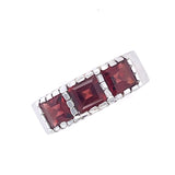 Garnet Silver Trio Band Ring