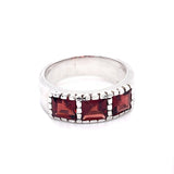 Garnet Silver Trio Band Ring