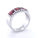 Garnet Silver Trio Band Ring