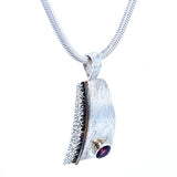 Fancy Etched Gemstone Silver Necklace