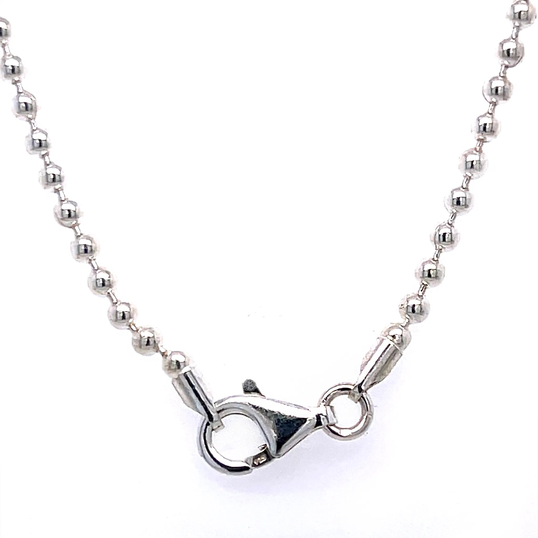 Sterling Silver Ball Chain necklace with a clasp on a white background
