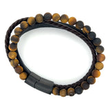 Raw Tiger Eye Beads Leather Bracelet