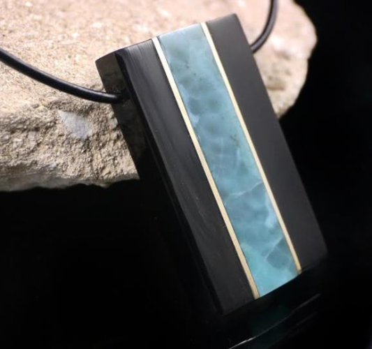 Larimar, Black Horn Pendant