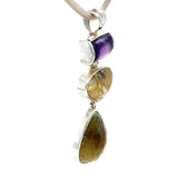 Grossular Garnet Amethyst Rulilated Quartz Necklace