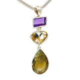 Grossular Garnet Amethyst Rulilated Quartz Necklace