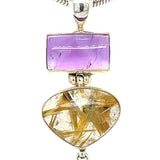 Grossular Garnet Amethyst Rulilated Quartz Necklace