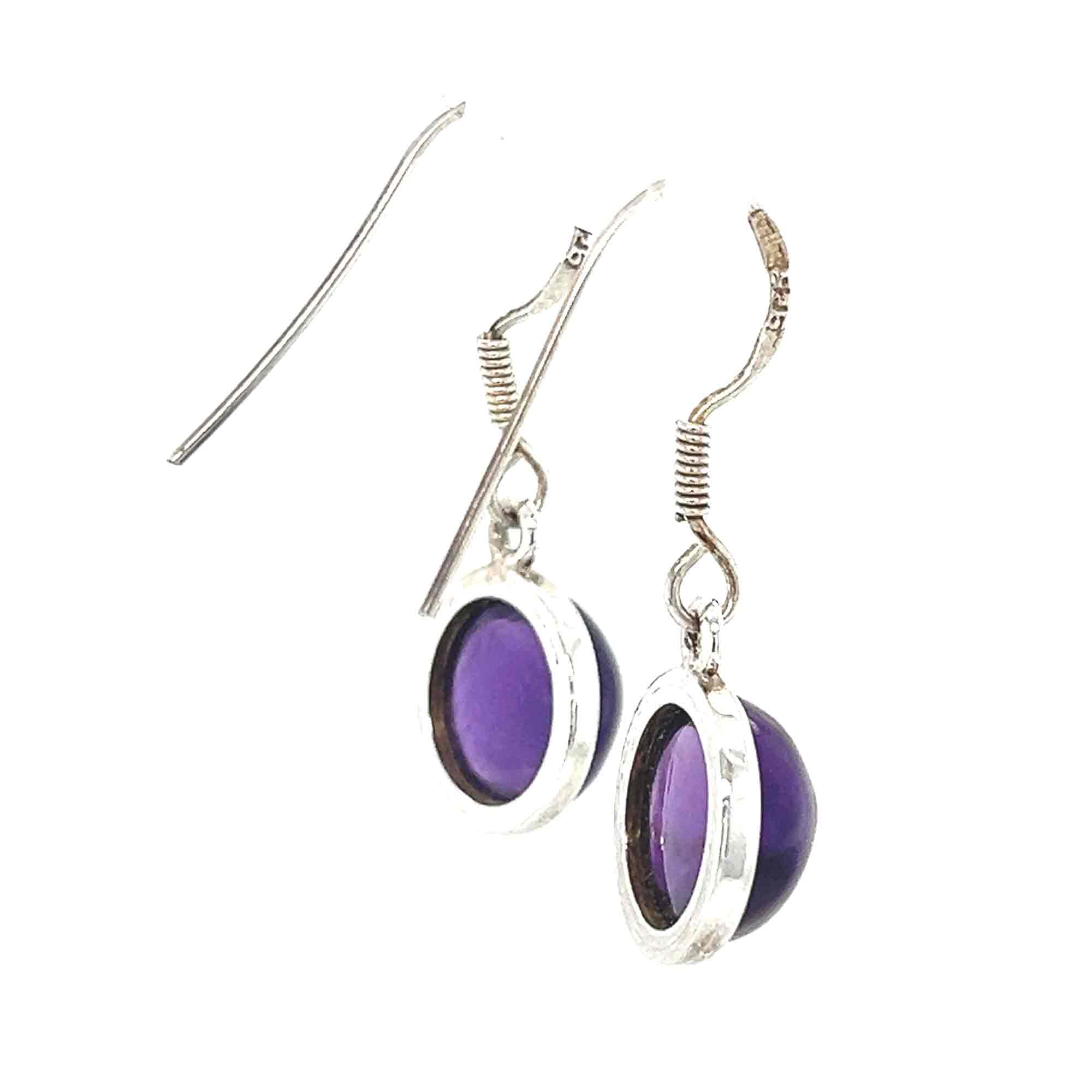 Circular Cabochon Amethyst Drop Earrings