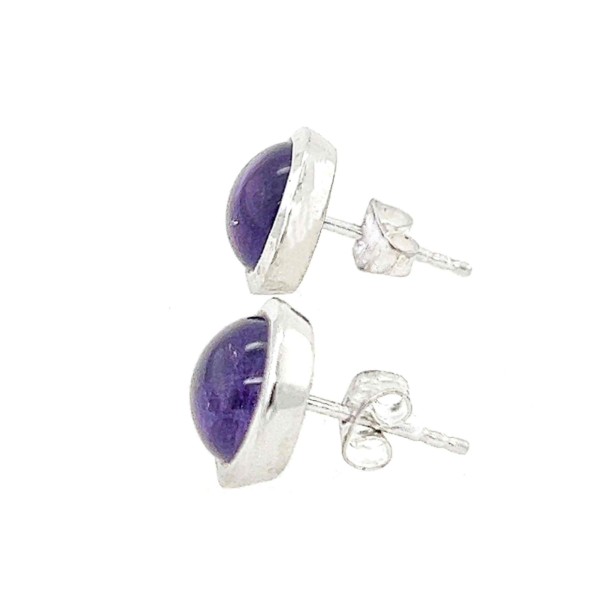 Circular Cabochon Amethyst Stud Earrings