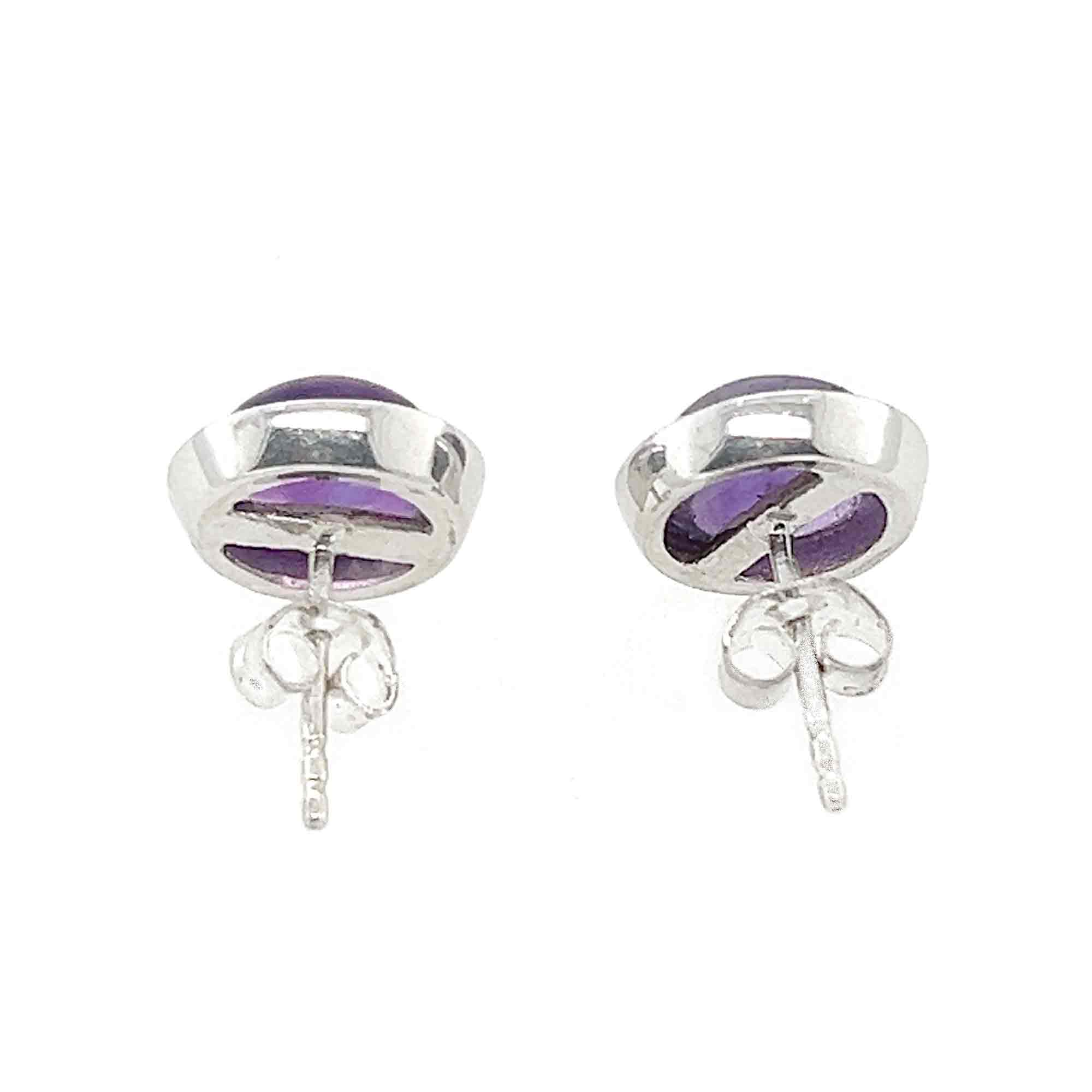 Circular Cabochon Amethyst Stud Earrings