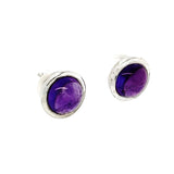 Circular Cabochon Amethyst Stud Earrings