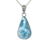 Larimar pear shaped silver pendant with Caribbean-blue natural gemstone