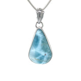 Pear shaped Larimar pendant with ocean-blue colour and white marbling