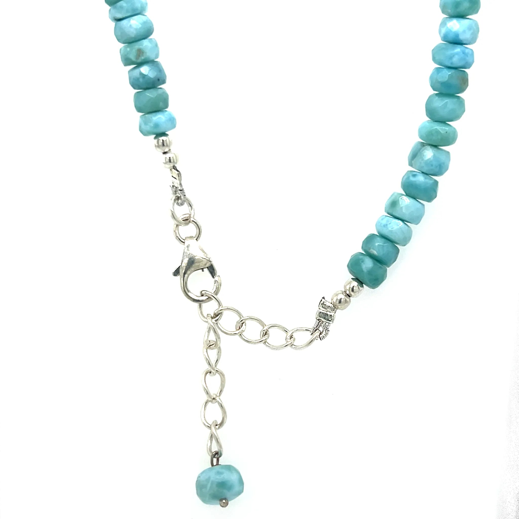 Premium Larimar necklace with polished faceted beads and sterling silver adjustable clasp
