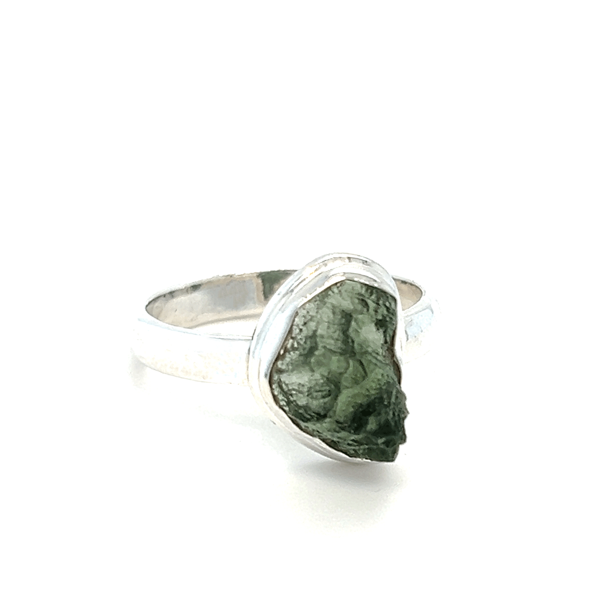 Raw Moldavite Silver Ring