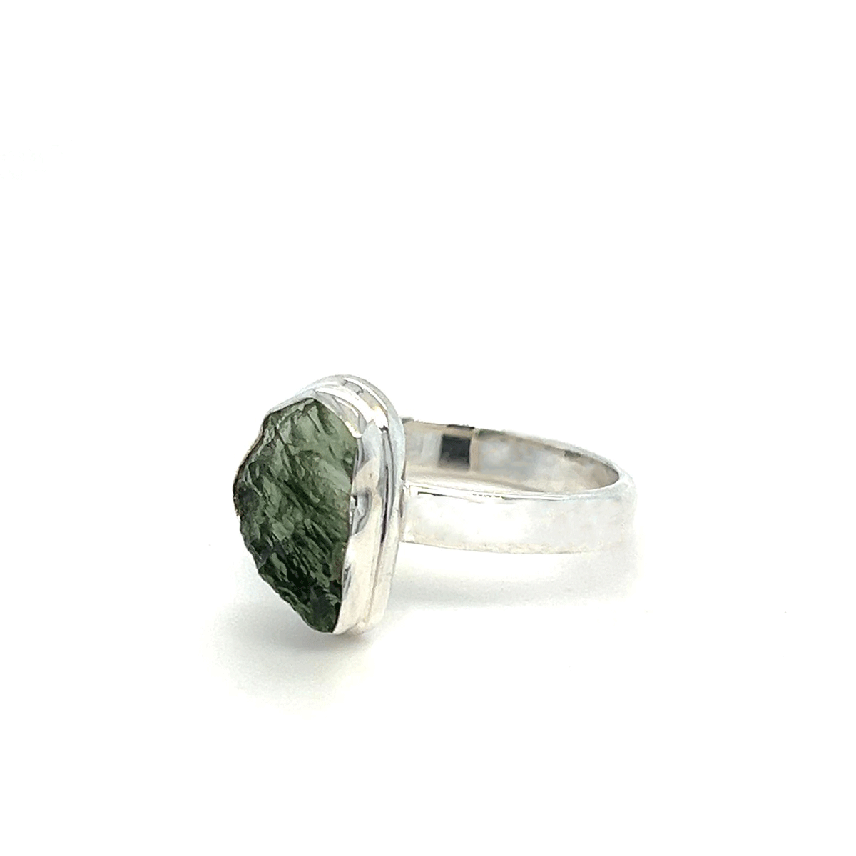 Raw Moldavite Silver Ring