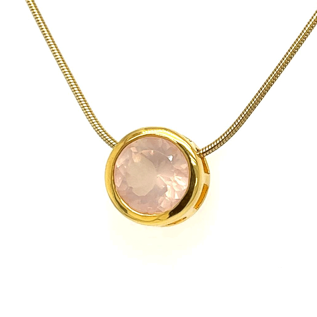 Rose Quartz Circular Gold Pendant