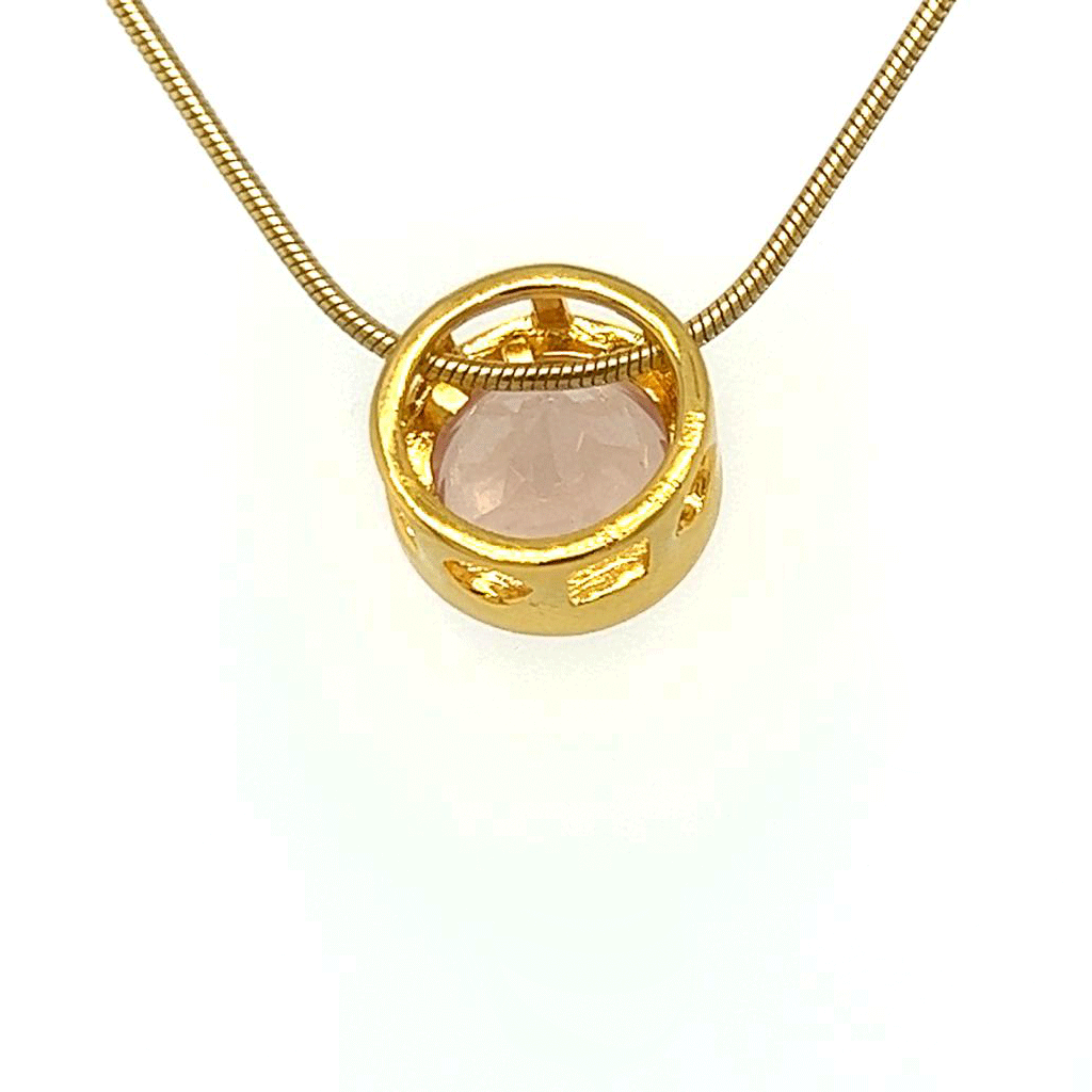 Rose Quartz Circular Gold Pendant