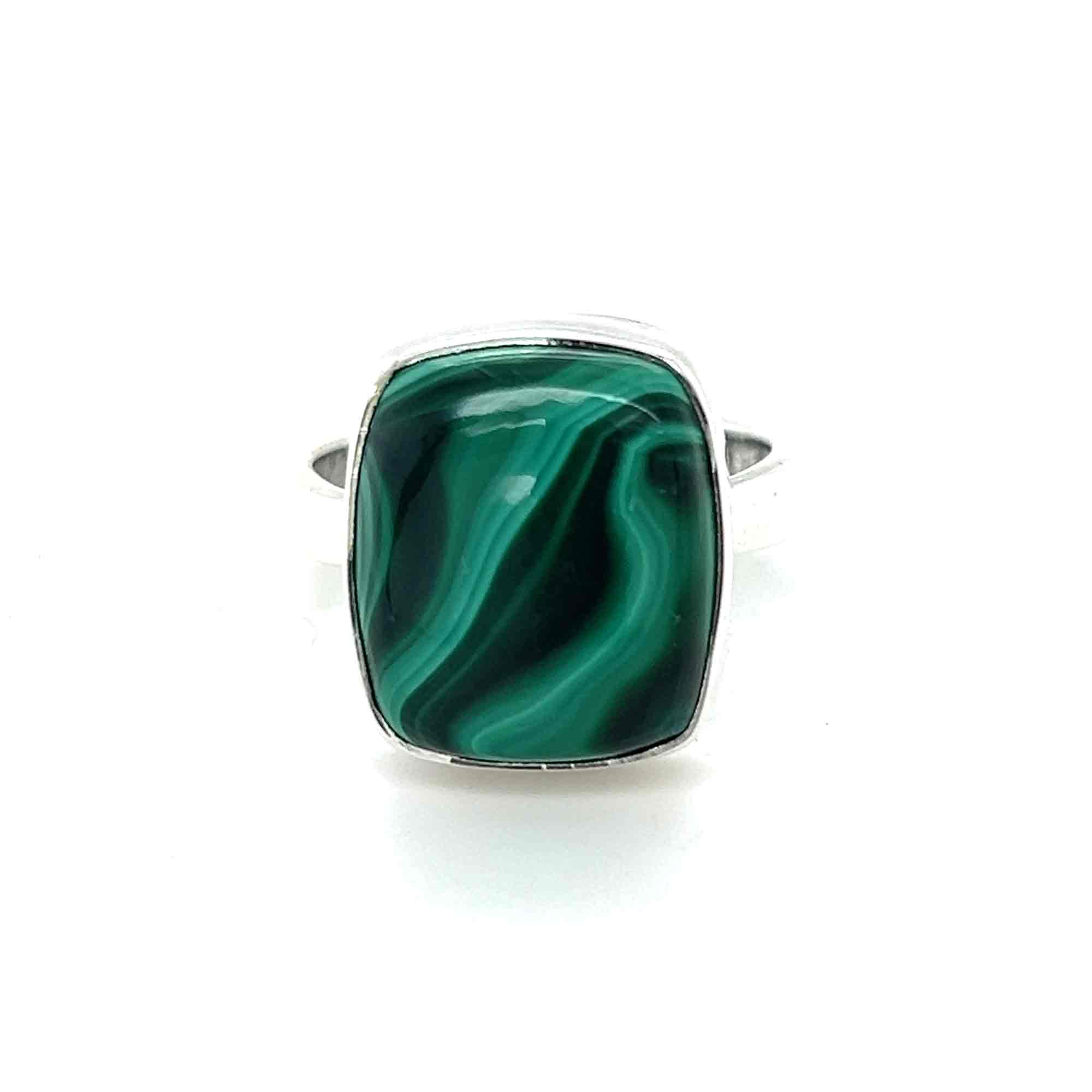 Square Silver Malachite Ring