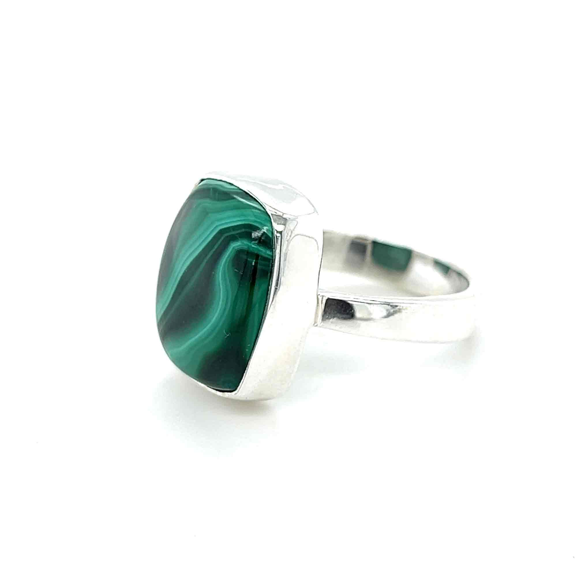 Square Silver Malachite Ring