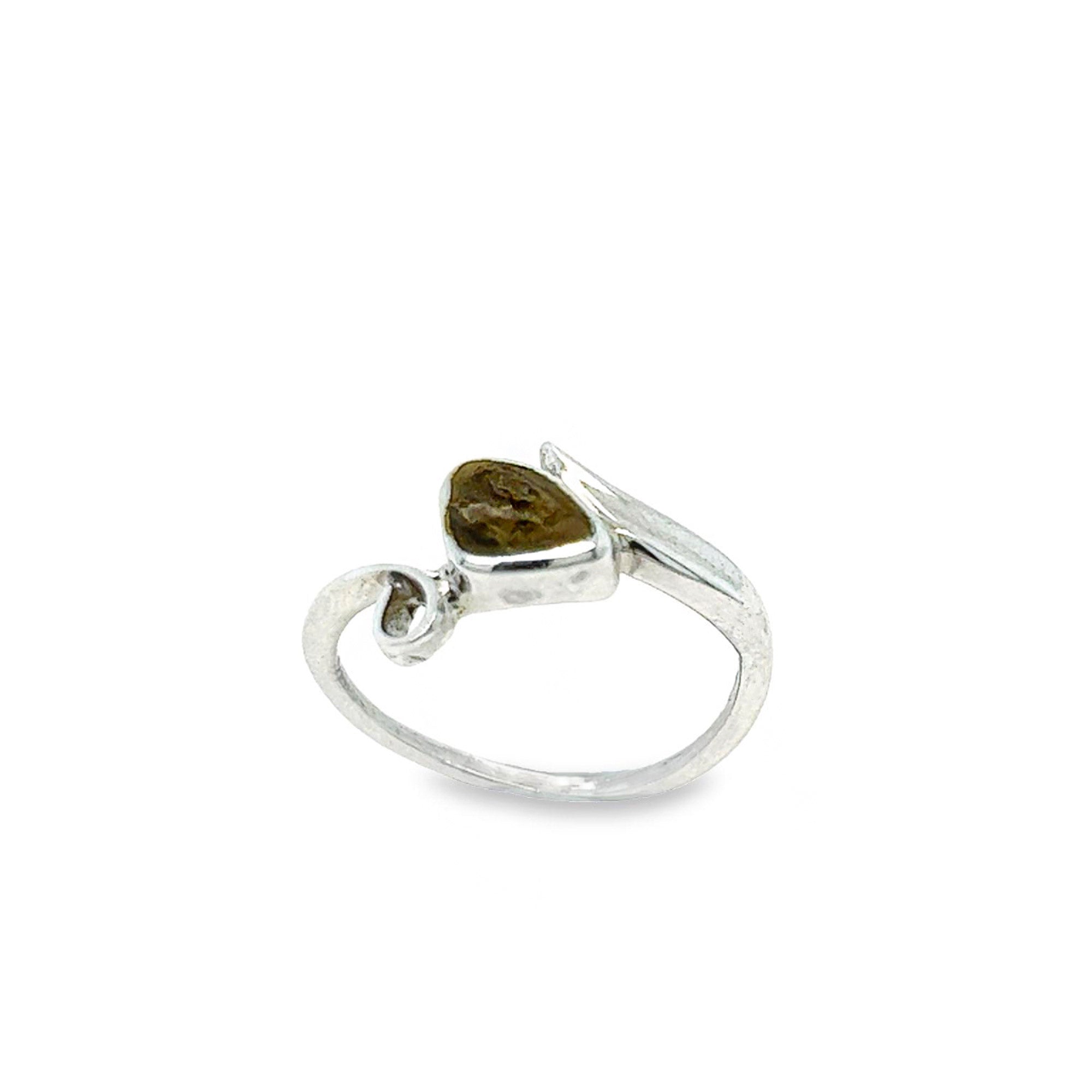 Moldavite Silver Feature Ring