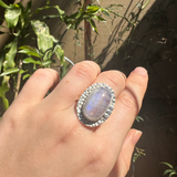 Moonstone Embossed Silver Ring