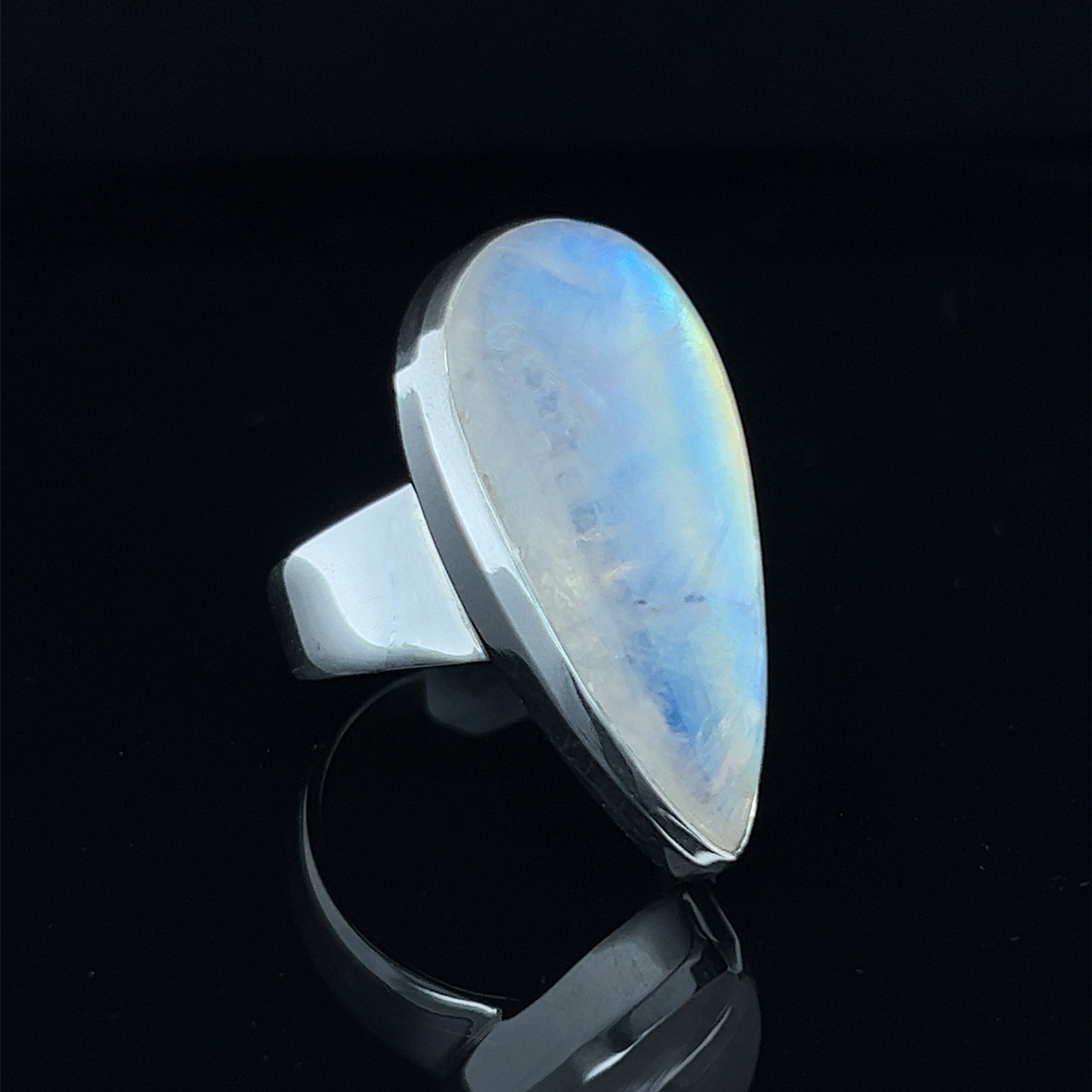 Rainbow Moonstone Teardrop Ring