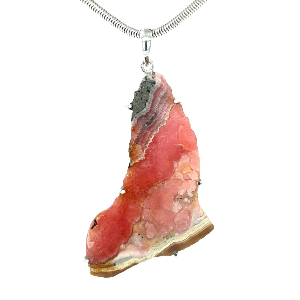 Raw Rhodochrosite Slice Pendant