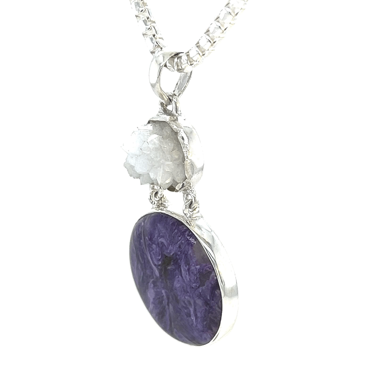 Charoite Druzy Quartz Pendant