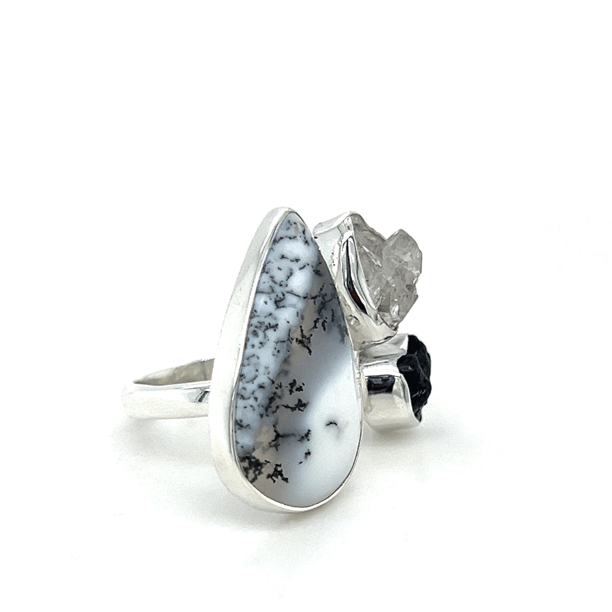 Dendritic Agate Tourmaline Herkimer Ring