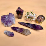 Amethyst & Smoky Quartz Vogel Crystal Wand