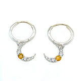 Citrine, White Topaz Hoop Earrings