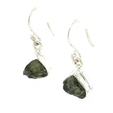 Raw Moldavite Silver Earrings