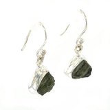 Raw Moldavite Silver Earrings