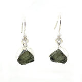 Raw Moldavite Silver Earrings