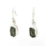 Raw Moldavite Rectangular Earrings