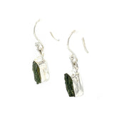 Raw Moldavite Rectangular Earrings