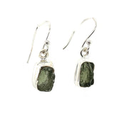 Raw Moldavite Rectangular Earrings