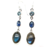 Oval Labradorite Kyanite Blue Topaz Drop Earrings