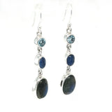 Oval Labradorite Kyanite Blue Topaz Drop Earrings