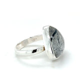 Tourmalined Quartz Adjustable Triangular Cabochon Ring