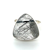 Tourmalined Quartz Adjustable Triangular Cabochon Ring