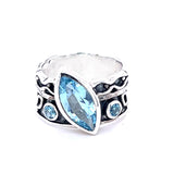 Blue Topaz Oxidised Silver Design Band Ring