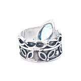 Blue Topaz Oxidised Silver Design Band Ring