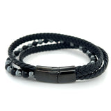 Obsidian Hematite Beads 2 Leather Strands Bracelet
