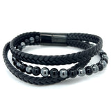 Obsidian Hematite Beads 2 Leather Strands Bracelet