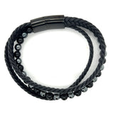 Obsidian Hematite Beads 2 Leather Strands Bracelet