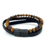 Raw Tiger Eye Beads Leather Bracelet
