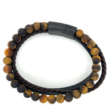 Raw Tiger Eye Beads Leather Bracelet