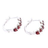 Multi Stone Garnet Faceted Leverback Hoop Earrings